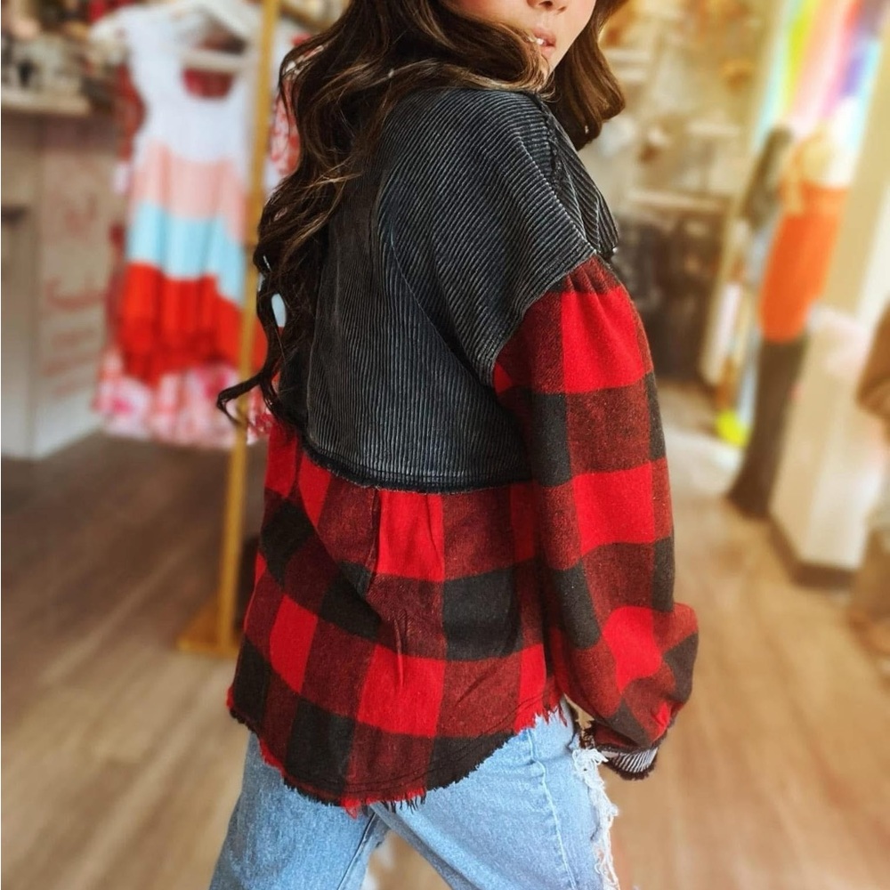 Patchwork Sequin Buffalo Plaid Corduroy Flannel S… - image 3